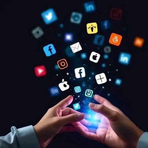 Two hands are shown holding glowing lights of no.1 best digital marketer in malappuram